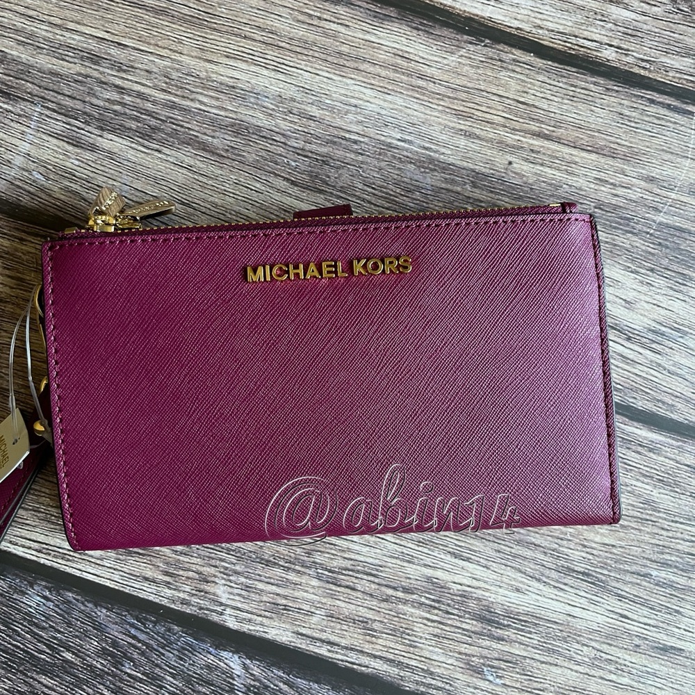 NWT Michael Kors Jet Set Leather Double Zip Wallet Wristlet Clutch